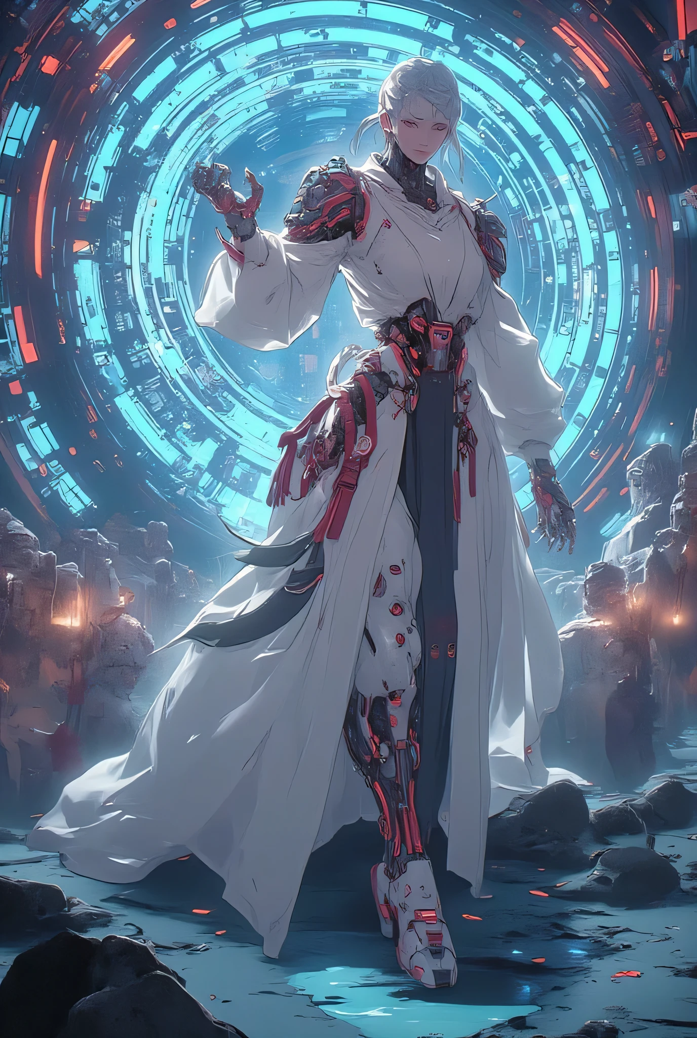 ((Anime art style illustration ) of ( Perfect of Asian Cyberpunk Girl ))), ((( Wears extremely fine and intricate cyberpunk samurai armor))), (( LED lights )), ( Invisible of Long Hair ), Perfect of Characteristics , ((((Full image) dynamic pose on mountains))), (((Starship interior))), Abstract Beauty , Almost perfect, Pure Form, Concept map, Intricate of details, 8K Post-production, high resolution , super detailed , Art Studio Trends , sharp focus , Studio photos, Intricate of details, Very Detailed.