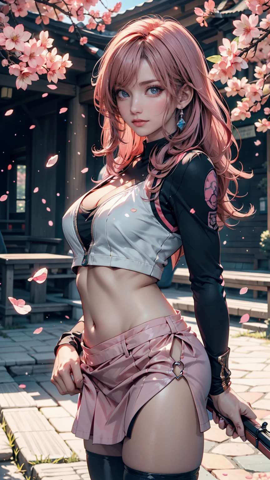 officialart, Very detailed CG unified 8k wallpaper, super-detailed, high res, Beautiful detailed girl, Very detailed eyes and face, dynamic poses ,Beautiful detailed eyes, light on face, Cinematic lighting, (( Leather pants)),1gir,looking at the viewer,((Pale pink hair)),Red eyes,((bliss)),The best detailed background,((cosplay) ,a short hair,((Holding a long sword))Sci-fi blockbuster scenes