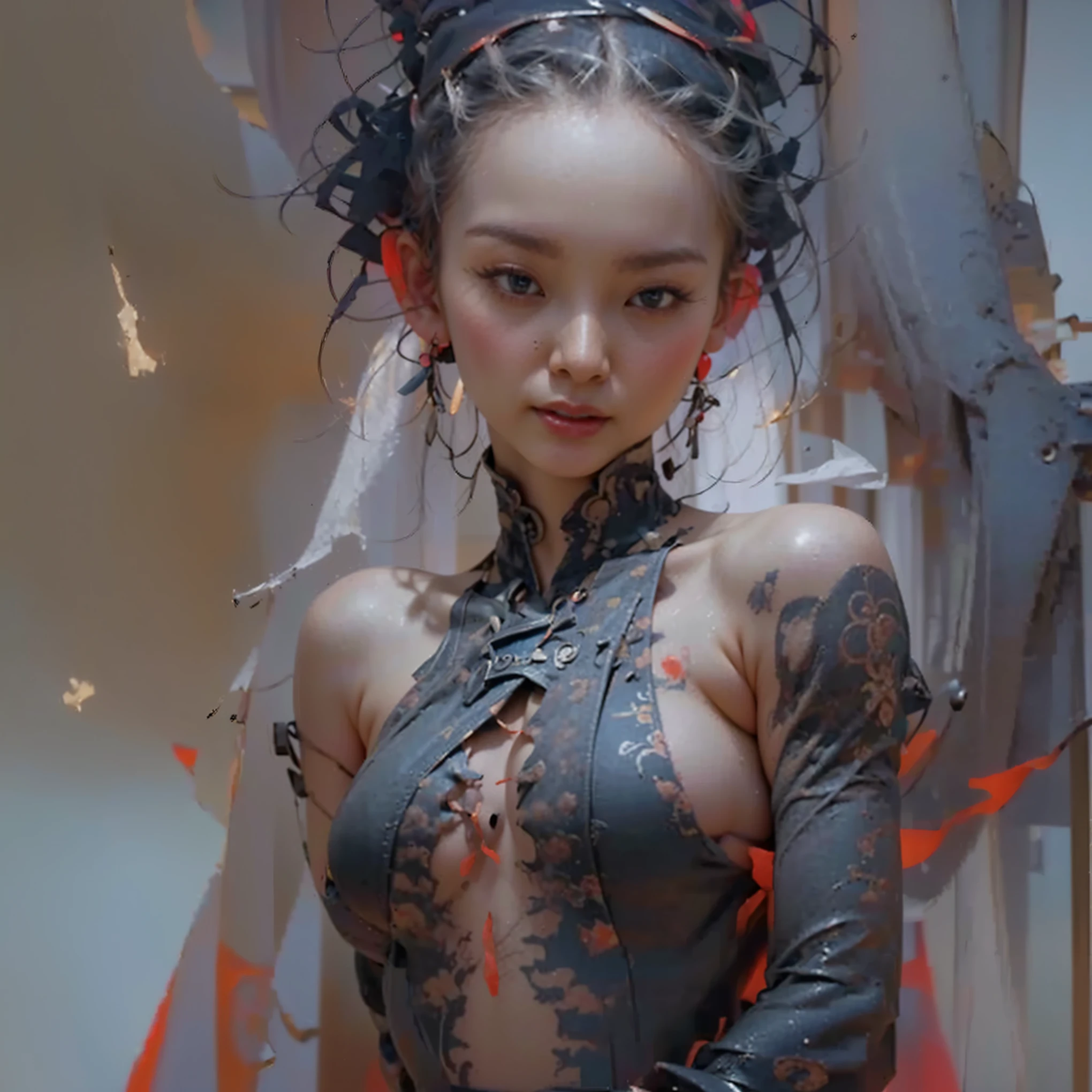 (Completely live action:1.37), (Amazingly realistic textures:1.37), (masterpiece, best quality:1.2), (8k uhd, 16k, 32k, ultra high res), amazingly realistic skin, amazingly realistic photo, superrealism, (photorealistic:1.37), (RAW photo), ultimately realistic, (ultimately realistic all details), (ultimately realistic all textures), super realistic lighting, super realistic shadow, (japanese girl:1.5), (realistic idol face), smiling, happy, super realistic face, ultimately realistic skin, ultimately realistic eyes, (mascara:1.35)ultimately realistic background, ultimately realistic detail up, (kkw-ph1:1.25), (Canon EOS R6, 85mm, 1/200s, f/5.6, ISO 1600), (tattoo), (mechanical armor:1.37), (blue eyes:1.2), (silver hair:1.3),