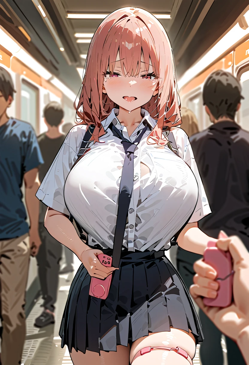 Crowded train、One Woman、Cute Woman、Many passengers、Thick thighs、Best image quality、High resolution、masterpiece、super high quality、Pink Good、Pink Panties、Big Ass、Large Breasts 、blush、4k quality、Reached orgasm、Wearing black knee socks、Heavy breathing、From directly below、From directly below、, 1 personの女の子, Raise your arms, 1 person, {{{The guy put his hand on the girl's crotch}}}, Inside the train, Crowded, Crying face、（Affirmative prompts）
(女の子1 person)++, (masterpiece)+++, (Highest quality)+++, (Super cute)+++, lovelive!, Anime Color, , tears, (vapor)+++ , Being abused ,feigned ignorance, wearing blazer whiteshirt ,Check skirt , (Roll up your shirt), Bra is out of place ,arched back, Crowded train,  (Many men standing behind a girl )++, Dynamic pose, Dynamic hand movements, (Grab your chest)+++, A man grabs a woman's arm , (Hands frying), (Floating Hand), (Grab from behind),