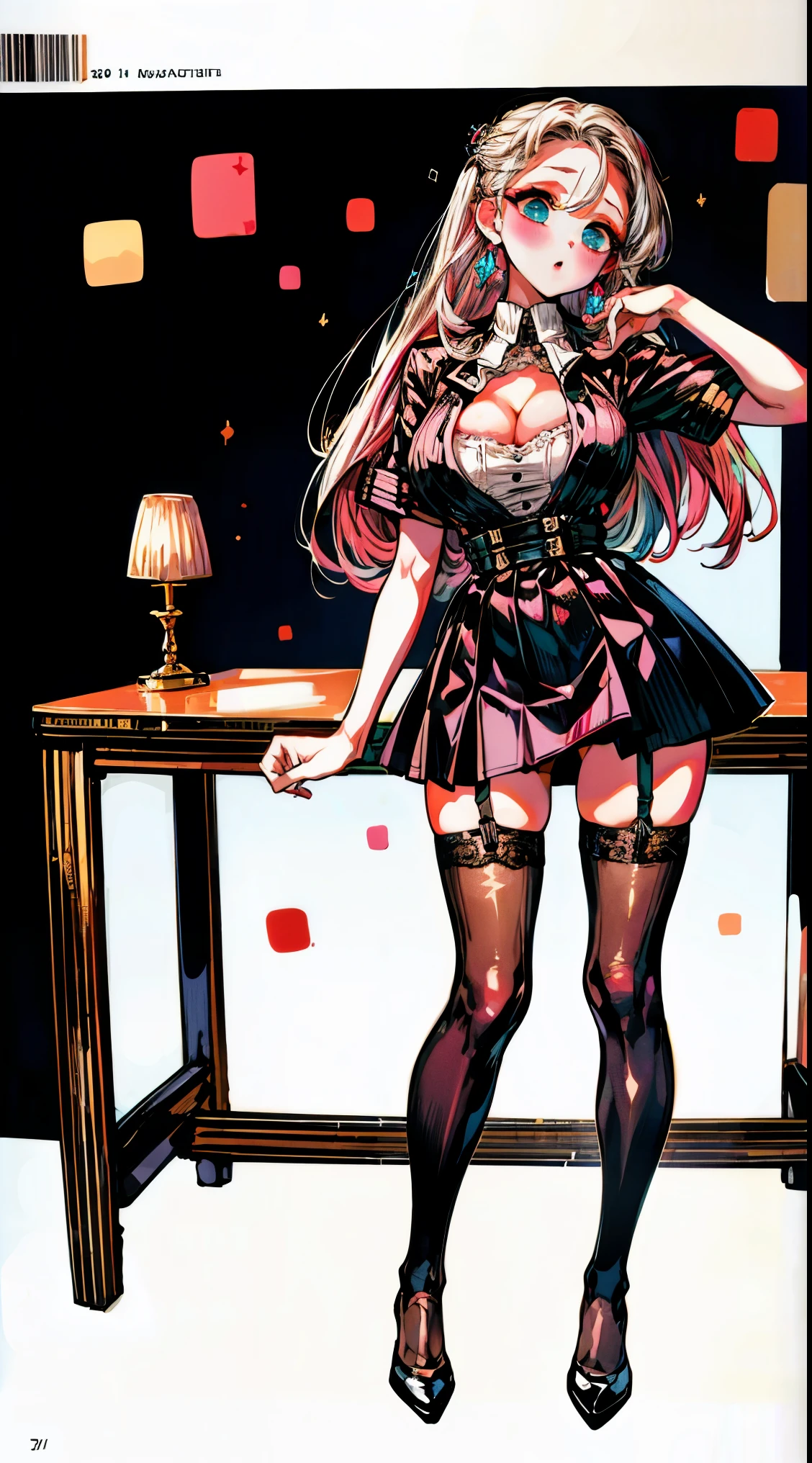 Head to toe, reference-sheet, fullbody, standing up ref-sheet (Masterpiece, Best quality, High quality:1.4), (Curvy:1.1), Standing up at your desk, Office, (Full body shot:1.1),
Long white hair, blush, Makeup, Ultra Detail Hair, Ultra Detail Face, (Blue eyes:1.05), Perfect eyes, Perfect face, Earrings, (Confused, Blush:1.2), (a garter belt:1.1), pencil skirts, office uniform, high-heels, tall, long sexy legs, (Large breasts:1.1), cleavage, Big ass, Thighs,