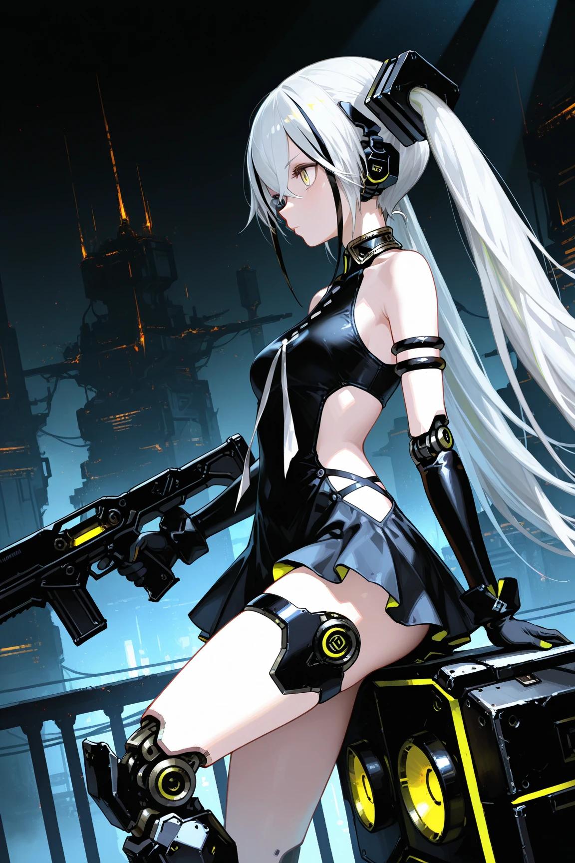 masutepiece,1girl in, Best Quality,cyberpunked,(Alternative、dim colors, Soothing tones:1.3),(slenderbody、Clothes torn:1.3)(well-shaped breasts、Back and buttocks exposed:1.5)(With large mechanical wings in black:1.8).NSFW、Cyber City Destroyed、Doomsday World、Cyber Zipangu、Dawn sky、(Squatting、Looks Back、look at a camera:1.8)Thin laughter(Perspective from behind:1.5)(Upper body:1.7)