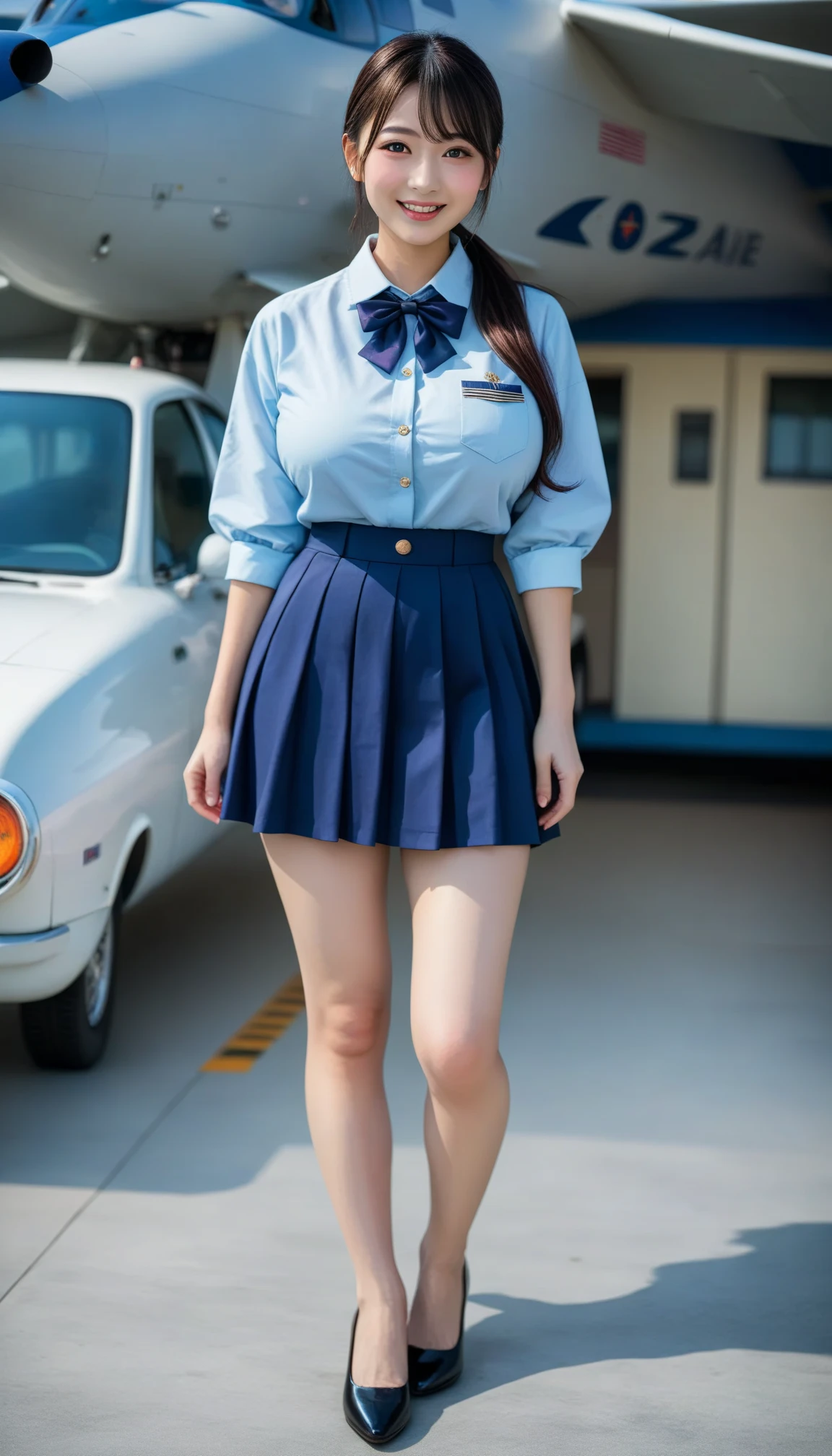 (8k,Ultra-high resolution,Highest quality,masterpiece,Realistic,Ultra-high resolution,High-quality RAW color photos,Professional photos,Realistic,Realistic),Natural skin texture,Fine skin,Hyperrealism,Intricate details,Adult women,Eye highlights.Lip gloss,Glossy Lips,(Cute smile,One Length Hair,Dark blonde hair,bangs),((gigantic breast,Big Breasts,on side)),(Schoolgirl uniform,(White Cutter Shirt),Navy Pleated Mini Skirt,tie,loafers,black pantyhose),Walking around the city,(walking,face focus)