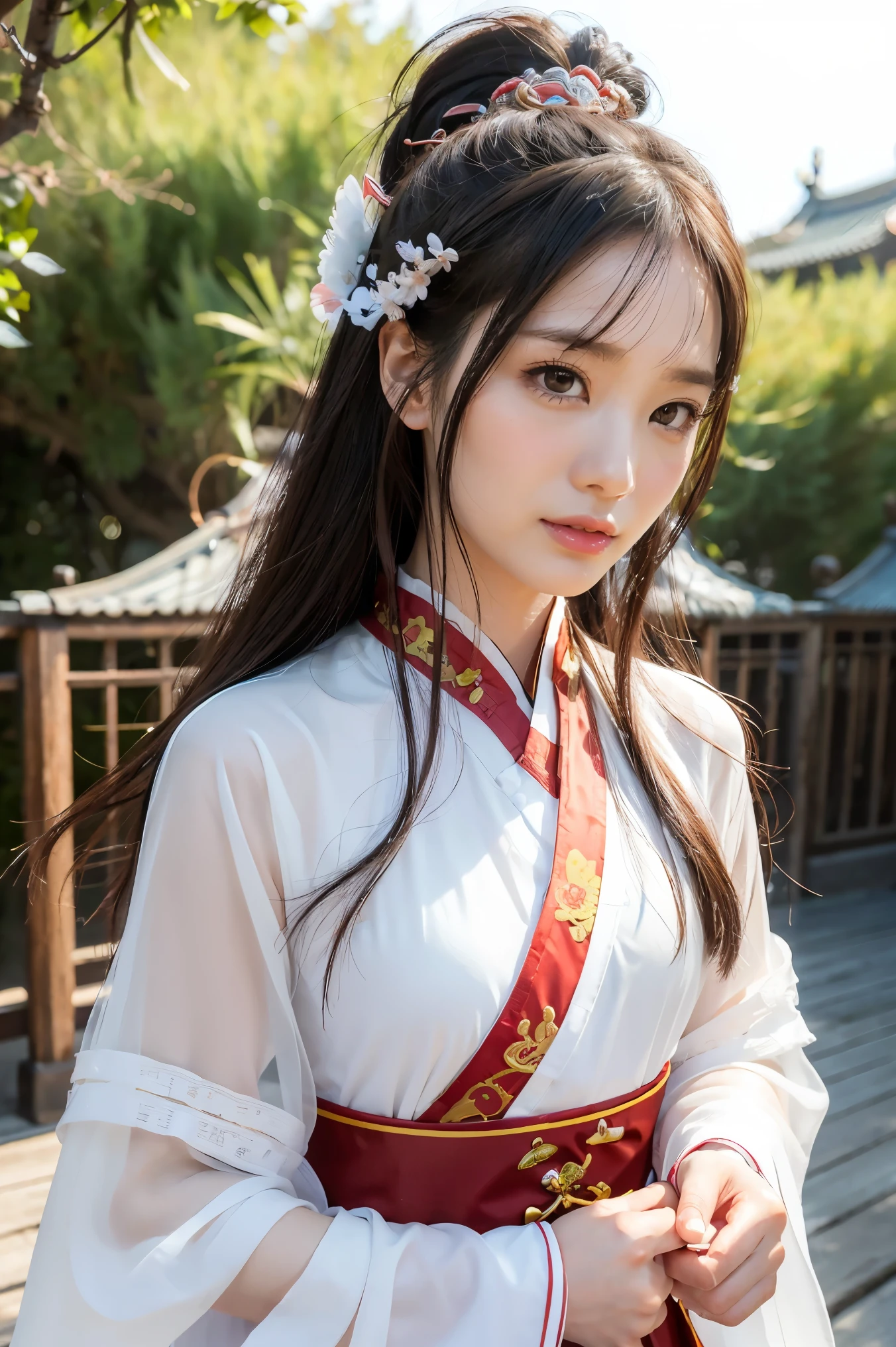 (Masterpiece, High Quality, best quality), ((Wuxia World, Xiu Sian, China Wuxia,)), (1 single girl), (gentle eyes), (Hanfu, beam of light), (hairpin, long black hair), (Hanfu), light pink lips, (young), earring, white skin, (clear facial features, Fine texture, Beautiful face, Highlight page, above waist level), white background, stand, Slim shape, 8k uh, SLR, soft light, High quality, high resolution, (Very detailed CG unity 8k wallpaper.)