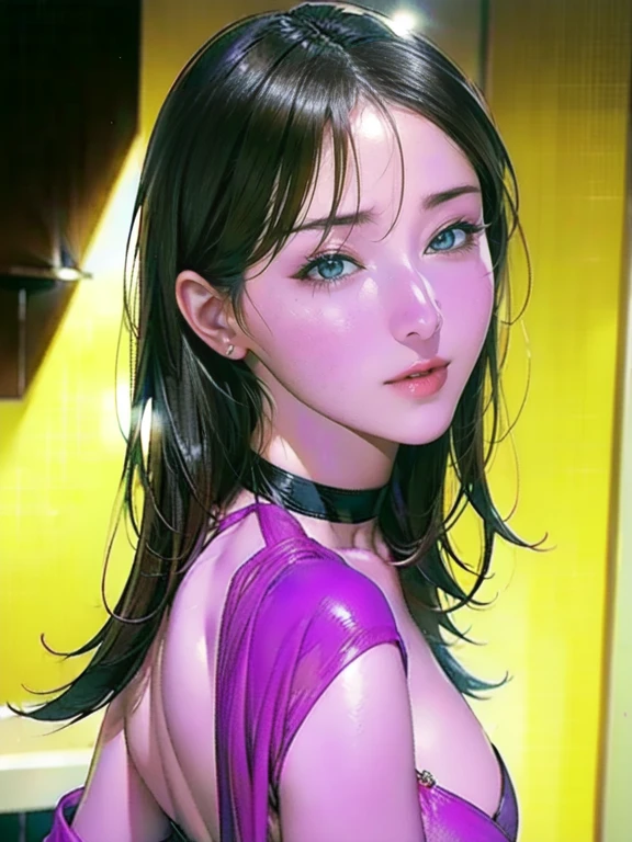 (best quality,4k,8k,highres,masterpiece:1.2),ultra-detailed,(realistic,photorealistic,photo-realistic:1.37),beautiful girl,long straight black hair,fit,
ultra-detailed armpit,beautiful detailed sweat pores,smooth skin texture,meticulously rendered,
(sleeveless purple bodysuit, glowing silver linings), (steamy armpits:1.2), (seductive face:1.2),
white hair, red eyes,