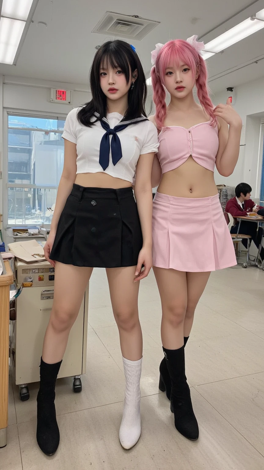 Sheer tank top、Transparent nipples、Big Tits、See-through underwear、pantyhose/stockings、Cheerleader、teacher、classroom、Pussy line、Blue Hair