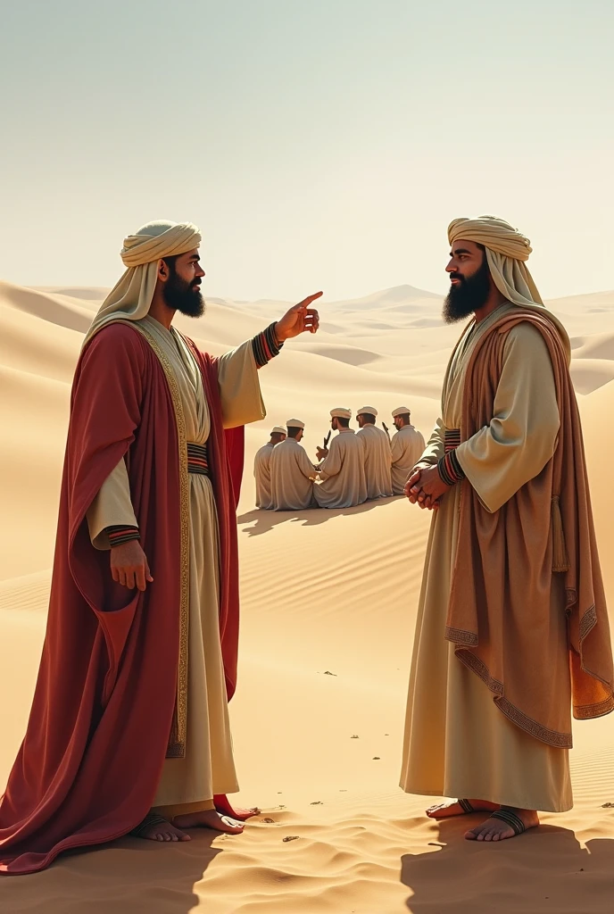 scene: The three brothers arguing, with camels tied nearby.
Dialogue 1: Brother 1: "We can't divide the camels like that, It's not fair!"
Dialogue 2: Brother 2: "We need a solution!"
Narrative text: "They came across three brothers arguing about how to divide their father's inheritance.."
