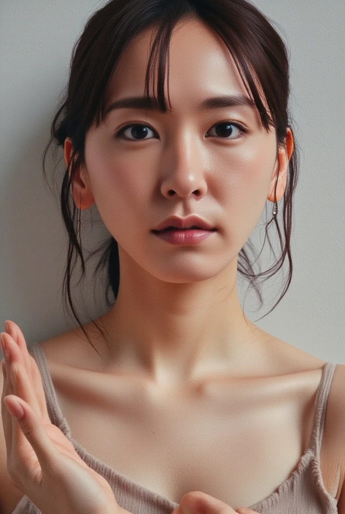8k,Highest quality, masterpiece, Ultra-high resolution, (Realistic:1.4), RAW Photos, (Real skin texture:1.3), (Film Grain:1.3), (Selfie angle),One girl,Beautiful and detailed eyes and face,masterpiece, Highest quality,close,Completely naked,Mouth half open