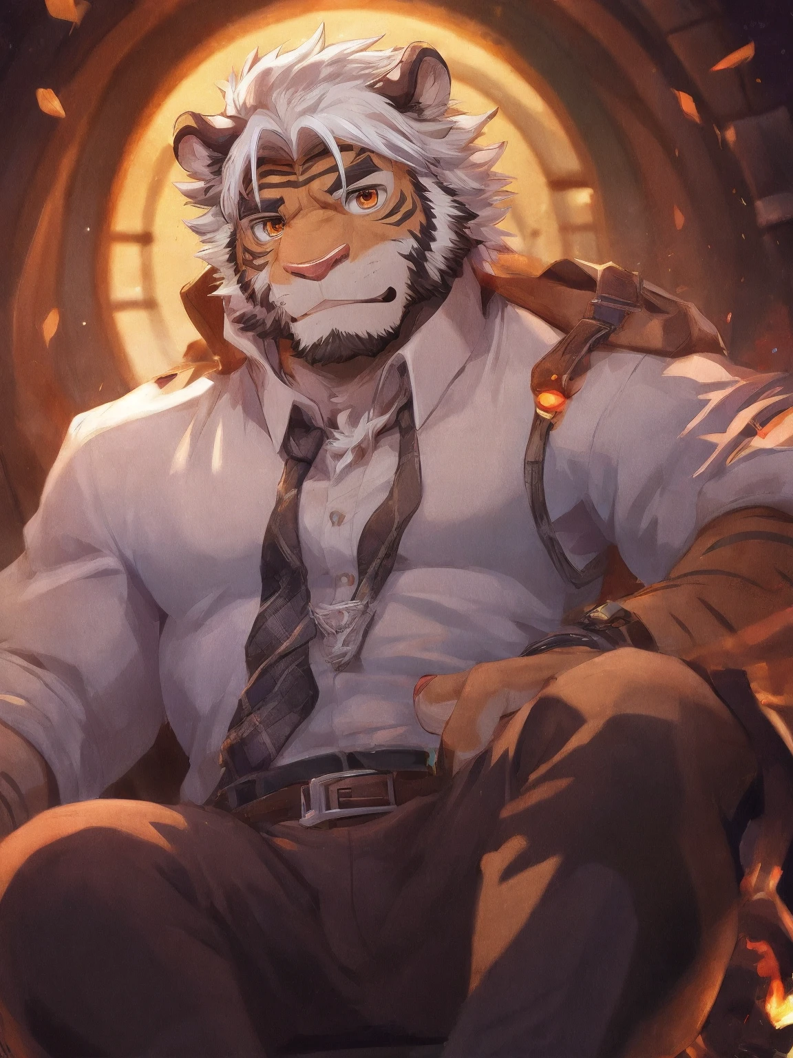 Tiger body，Tiger Claw，Silver-gray eyes，One day short hair is refreshing，tidy，High，male Coby, (((Solitary))), ((Practical)),((Clear blue eyes)), (Movie Lighting), ((Detailed background)),(Happy, big eyes, Lovely), [Clear focus], (questionable content), (shadow), ((masterpiece)), high quality, The art of math, , HD 4K, Like a dream, lens flare, Upper Body, Looking at the audience, Animal Focus, furry, nudefursuit,Lovely,charming, fur, fur head,Animal ears, paw, paw shoes, (()), (((Tie Up))), ((Legs tied)), (Gag:1.25), ((Wear a muzzle))