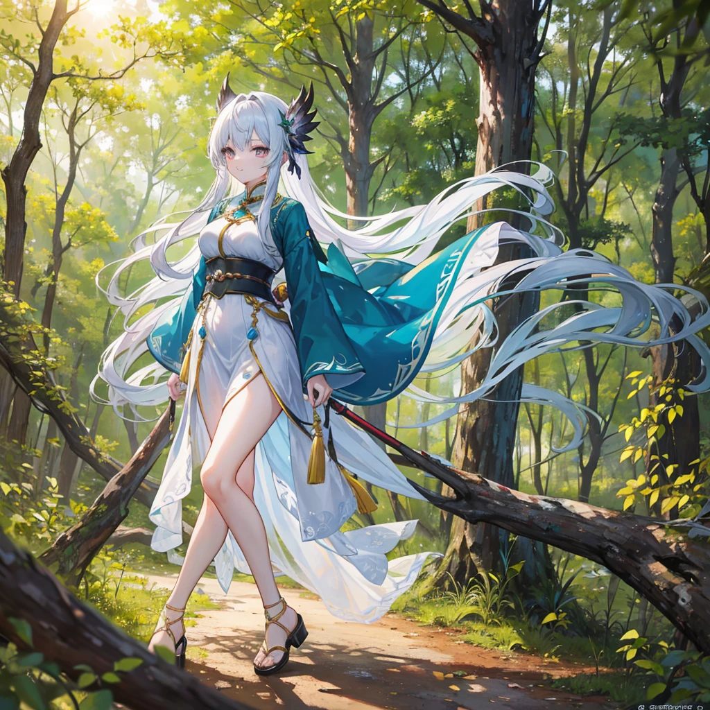 anime girl sitting on a rock with a sword in her hand, white haired deity, guweiz, artwork in the style of guweiz, guweiz on artstation pixiv, clean detailed anime art, guweiz on pixiv artstation, beautiful anime artwork, keqing from genshin impact, anime goddess, beautiful fantasy anime, anime fantasy artwork