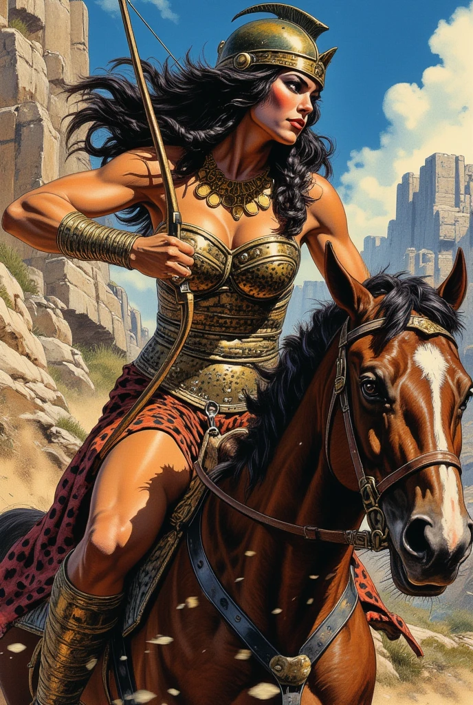 paint, Elmore_Style_LX , girl, (nude) posing, Powerful hero, adventure, cinematic, epic outdoor location, fantasy illustration, cinematic scene by dragonlance fantasy illustrations of a 1woman barbarian, skimpy armor, Huge breasts, bikini armor, sexy barbarian nude , with sword with a magic items, in the background epic winter sunset Fantasy masterpiece by Larry Elmore , dragonlance , <lora:Elmore_Style_LX:0.7>