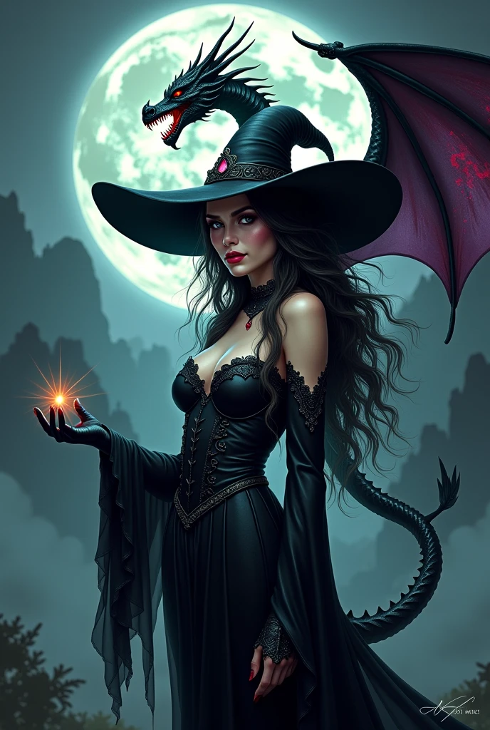 Woman in her late 30s milf. An extremely seductive demoness, her skin purple, with two goat horns on her head, she having four eyes blinking on her face, along with a central mouth like a human, and two extra small mouths on her cheeks. she had a very sexy S-shaped body, being held strongly by her dress, while two twin tails kept shaking on her back, though what was more intriguing about the demon in front of me was the fact that she is a witch, her small witch hat on her head, while she wore the more traditional witch dress. She has 4 eye's.