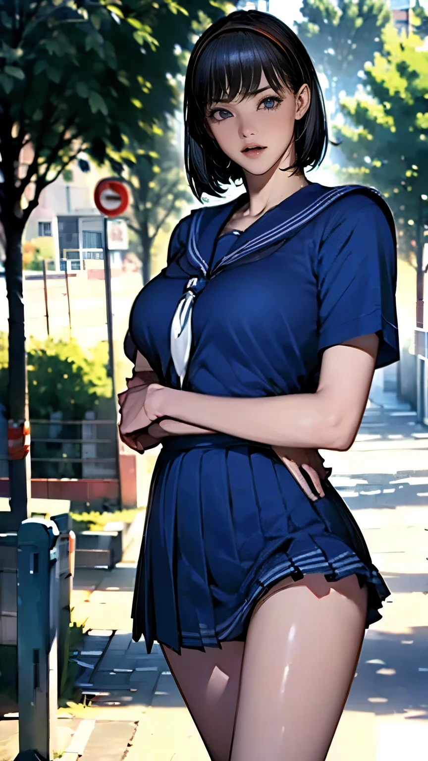 ((( perfect anatomy,   anatomically correct ,  super high density skin))),  1 girl,  Japanese , high School girl,   Shiny Skin,  stares at viewers, (( rear view, from below)), 
 beautiful hair,  beautiful faces,  highly detailed facial texture of a woman with a stiff body and , ( short hair:1.1,  bob cut:1.2),   dark blond hair :1, blue eyes, ,   Mole Undereye , 
 beautiful collarbone,  beautiful body,  beautiful breasts ,  big breasted :0.5,   beautiful thighs,  beautiful legs with tails,  cameltoe, 
((Short sleeve,  cute sailor uniforms all dark blue,  dark blue pleated skirt ,   Navy Blue Sailor Color , Sailor scarf, socks,  brown loafers )),  Seductive Thighs , ( red slave color), 
(( embarrassing, I was scared,  sad, Half-open mouth)),  standing, ((( Sleek ),  undress,  raise one leg ,  pulls white panties)), 
( beautiful scenery), summer, School,  locker room, 
8k,  best quality , Masterpiece:1.2,  tall Highly detailed ), ( realistic),  beautiful illustrations,  natural light, whole body,