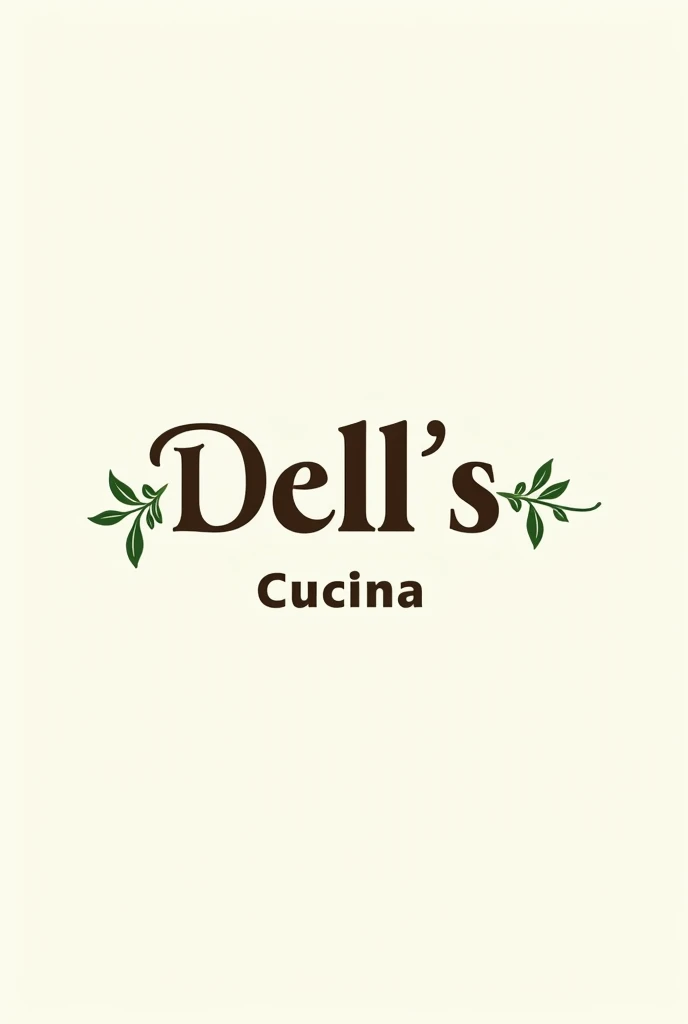 Create a logo with the word Dell's as the main element . Under the word 'Dell's' , include the word Cucina in a smaller font , to highlight that it is a kitchen or something related to Italian cuisine . Furthermore, quero que 'Dell's' e 'Cucina' sejam posicionados dentro de uma linha decorativa feita com folhas de Basil estilizadas, to convey the idea of freshness and natural ingredients . The color palette should refer to Italian cuisine , with shades of green ( Basil ), red and white , but may include other tones that match the aesthetic ."
