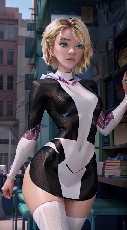 score_9, score_8_up, score_7_up, source_cartoon, BREAK 1girl, solo, short hair Gwen Stacy, looking at viewer, parted lips, Spider Gwen suit, mature woman, hair tie, hot, taking a photo with a cell phone, model poses, perfect hands, perfect body, perfect anatomy, anatomically correct.tétons