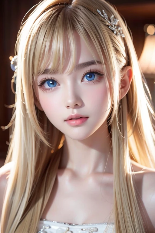 The ultimate beautiful girl in the world、True Photo Quality、Extraordinary sexy beauty、 Beautiful calm and bright expression 、 sexy fresh look 、 long bangs over a perfect beautiful cute face 、 Super Long Blonde Straight Silky Hair 、Blonde hair on a beautiful face 、 Extremely Cute Beautiful Sexy Young Little Woman、 very perfect beautiful cute face、 beautiful sparkling bright sky blue eyes 、 very big eyes 、Hair above the eyes、片Hair above the eyes、 hair between eyes 、 very radiant white skin 、Cheek gloss、 Ultimate Beauty 、 Incredibly Beautiful Face 、round face