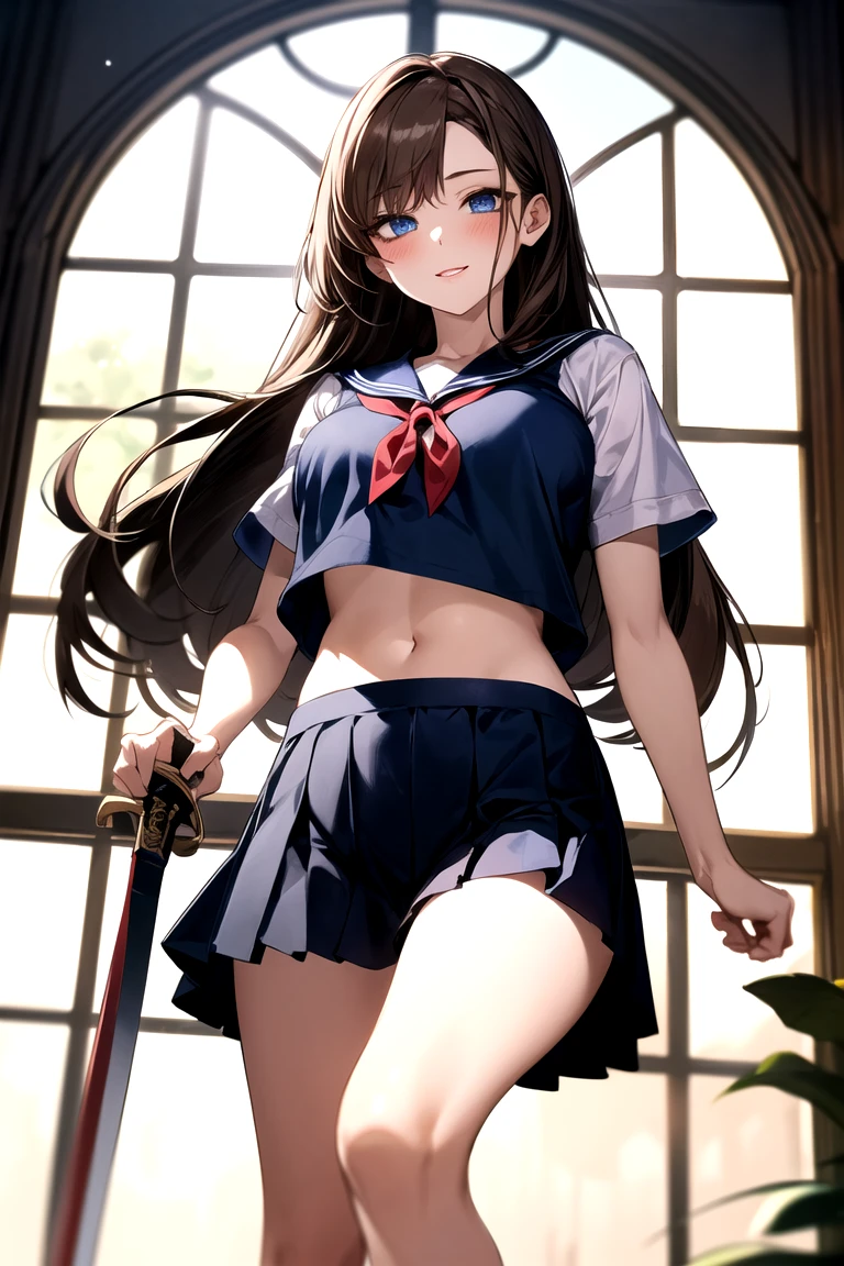 Asuka Langley Soryu，blue eyes，Hair between the eyes，Headwear，Interface Headset，Orange Hair，赤いribbon、ribbon、uniform、Skirt、Tokyo No. 3 中学校のuniform、，Show me your pants、Lace black underwear with a very small area、Big Breasts、((Small head)）、1 female、Sexy pose standing on one knee、(Raw photo:1.2)、(Photorealistic:1.4)、Laughter、Textured skin、Highly detailed eyes and face、Beautiful and fine details、double eyelid、Large file size、(Enhances the beauty of skin texture:1.1)、High resolution、Highly detailed skin、highest quality、8k wallpaper、Cinema lighting、Large Breasts,Fascinating Underwear、Leg spread、Solo with visible breasts, (curve:1.1), Looking down at the viewer, There is a smile on his face, ((From below:1.5)) look back, ((Leaning forward)), View from behind, Long Hair, lipstick, compensate, Ultra detailed hair, Ultra detailed face, (Purple eyes:1.05), Perfect Eyes, Perfect Face, Earrings, (Confused, blush:1.2), , (Black knee socks, garter belt:1.1), zettai ryouiki, , High heels, (Large Breasts:1.1), Cleavage, Big Ass, Thighs Thighs Thighs Thighs, Showing panties, ((ロールアップしたSkirt裾から股間まで))