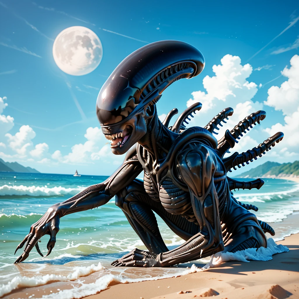 Xenomorph smiling at the beach