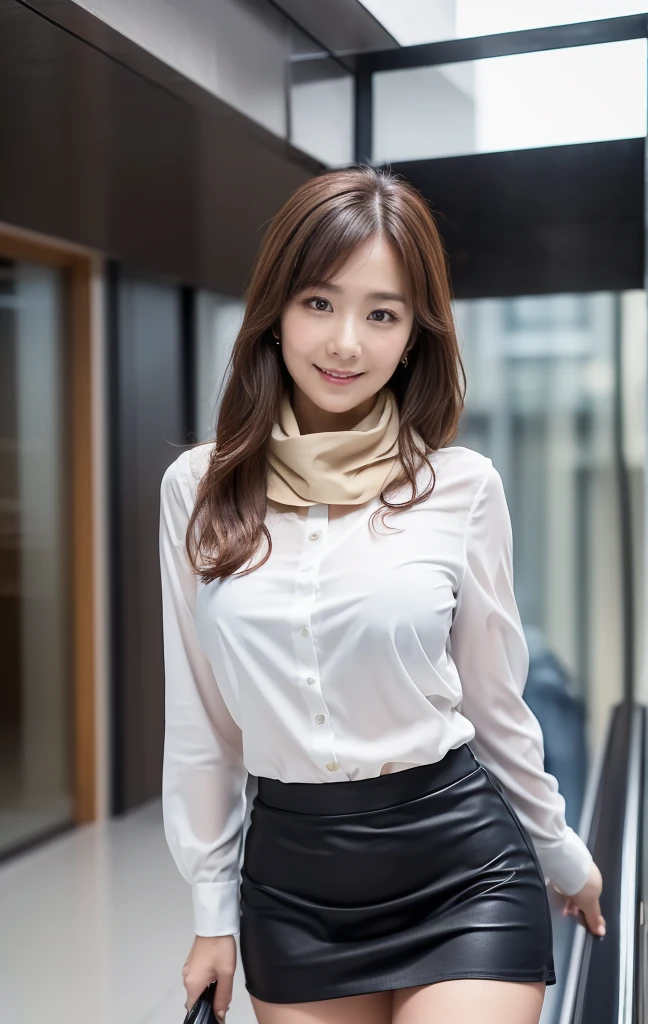  (8K, best quality, masterpiece:1.2), (realistic, photo-realistic:1.37), (high color saturation:1.0),  (highly detailed skin), (highest quality:1.0), (ultra high resolution:1.0) ,(realistic:1.0), (Super detailed:1.0), (8K, Raw photo:1.1)、standing random pose, smiling, natural breast, perfect lighting, ((2girls)), 22years old, (mysterious), clear and detailed, ((office_uniform, tight skirt, blouse, stylishly_neck scarf)), (indoor office, escalator), surprised face, (white_panties), looking at back viewer, low_angle photo, inverted nipples,
