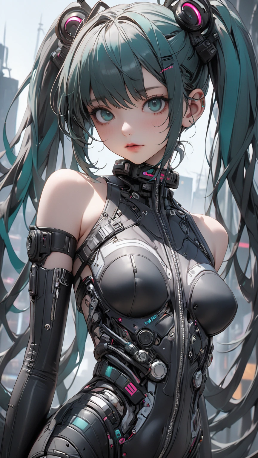 (((Masterpiece))), ((((Best quality)))), (((Ultra-detailed))), (CG illustration), ((Extremely delicate and beautiful)),(Cute and delicate face),Cinematic light,((1 mechanical girl)),Solo,full bodyesbian,(machine made joints:1.4),((Mechanical limb)),(Blood vessel attached to tube),((The mechanical vertebrae are attached to the back)), ((A mechanical cervical vertebrae attached to the neck)),((Seated)),face expressionless,(Wires and cables attached to the head and body:1.5),(Character focus),sci-fy，looks into camera，Black color hair，Black and white style，Blue machinery