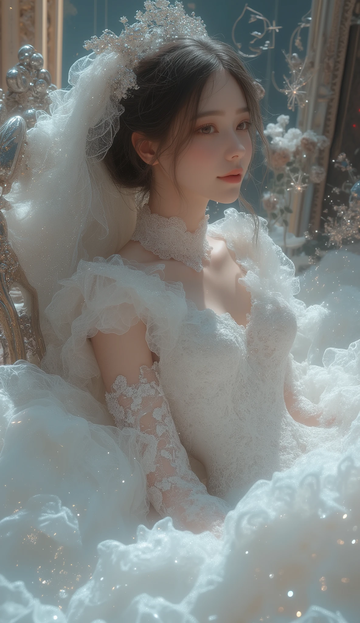 Anime girl in a white dress holding a heart in her hand, Nico in white dress、Live-action images,Top image quality