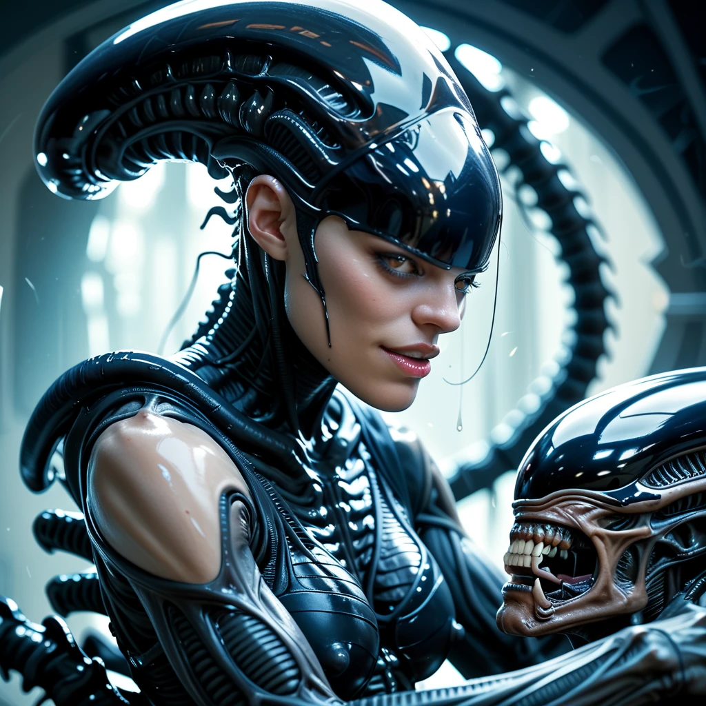 ((best quality)), ((masterpiece)), (detailed),female xenomorph, anal rape, cum on her butt, used condom on her face