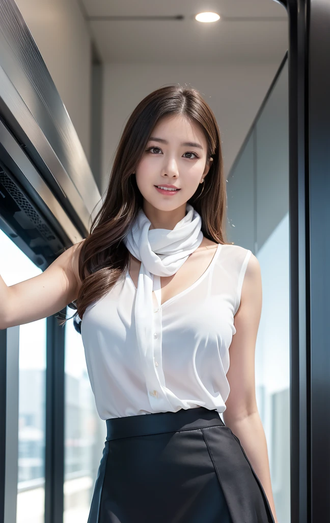 ((Realistic lighting, Best quality, 8K, Masterpiece: 1.3)), Clear focus: 1.2, 1 female nurse, Perfect body beauty: 1.4, Slim abs: 1.1, ((dark brown hair)), (White nurse suit: 1.4) (indoor), Super fine face, fine eyes, double eyelids, Full body shot