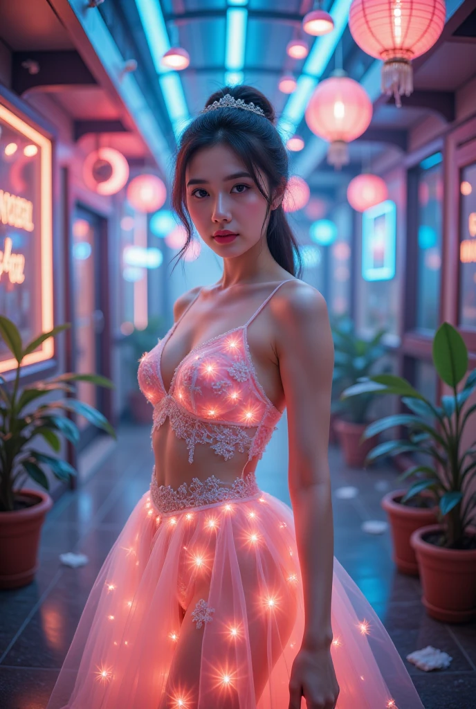 bioluminescent dress, (best quality,Extremely detailed:1.2), ((I-type Valley)), ((Bare shoulders)), ((Visible cleavage)), ((full body)), Random scenes, Random shooting angles,Asian Models,beautiful,young,Chinese Beauty,Sitting,masterpiece,Delicate face,Slim body,Long legs