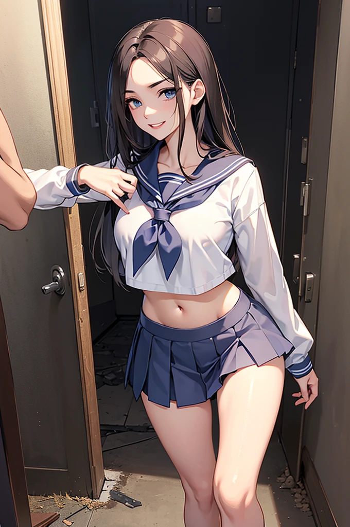 Minamimatsuura, Kanan Matsuura, Blue hair, Long hair, Ponytail, (Purple eyes:1.1), side locks, Blake Aquaneckerchief, grey sailor collar, grey skirt, Miniskirt, neckerchief, Pleated skirt, Sailor collar, sailor shirt, , serafuku, Shirt, Skirt, Summer uniform, uranohoshi , White shirt,Naughty big、large full breasts、BREAK looking at viewer, BREAK (masutepiece:1.2), Best Quality, High resolution, Unity 8k Wallpaper, (Illustration:0.8), (Beautiful detailed eyes:1.6 extra detailed face, Perfect Lighting, extremely details CG, (Perfect hands, Perfect Anatomy),A smile、(Skirt lift:1.3 (pink panty:1.3)、(Skirt that rolls up:1.3)、(Fully exposed panties:1.5)、outside of house、plein air、