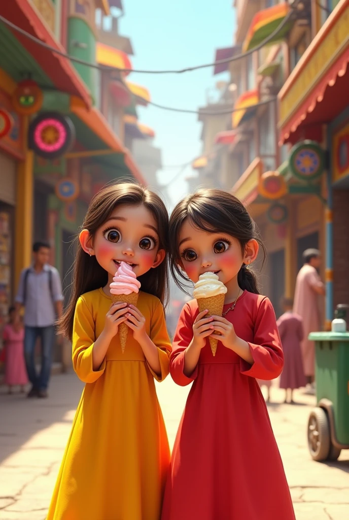 The following scenes will be made into toy camera photos.（morning、 Posing in front of colorful EVs in a parking lot near the beach、 National costume、ethnic hair ornament、Ethnic characteristic shoes、smile、shining light）
