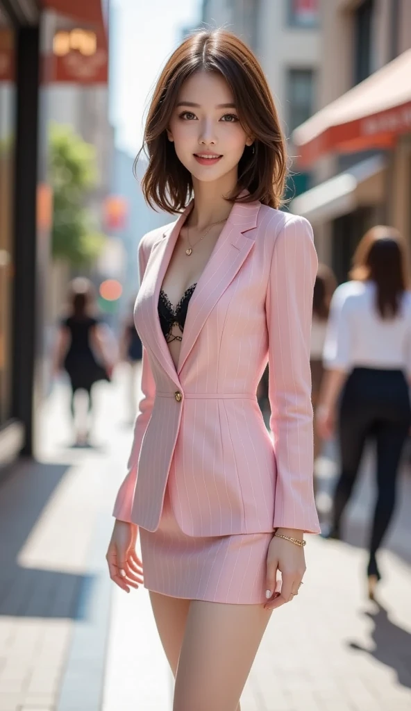 a beautiful korean college girl, wearing a pink blazer, short skirt uniform, in a classroom setting, extremely detailed eyes and face, longeyelashes, beautiful detailed lips, intricate and ornate design, (best quality,8k,highres,masterpiece:1.2),ultra-detailed,(realistic,photorealistic,photo-realistic:1.37),warm lighting,vibrant colors,soft focus,elegant,cinematic,highly detailed,professional digital art