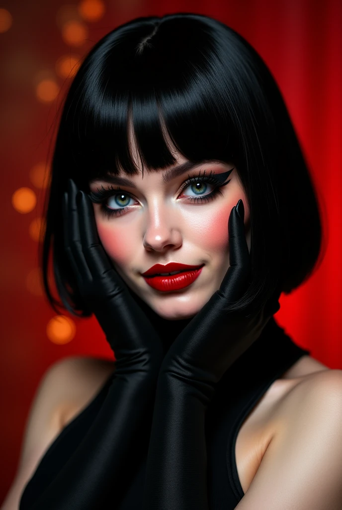 1 girl, solo, Gang leader, female, London year 1814, cloudy, athletic physique, no clothes, hollow, tattoos on the torso, matte top hat, cunning look, rough look, cinematic, 6d cannon, octane rendering, vintage aesthetic, mysterious aura, dark atmosphere, detailed face, mysterious aura, bright skin, short black hair, detailed intense blue eyes, arched eyebrows, dark makeup, full lips, deep red lipstick, full body, WLOP, 1 girl, solo, rendered in 8K resolution for high quality detail,perfect anatomy, hands with 4 fingers and 1 thumb, rendered in 8K resolution for high quality detail, 8K image quality, 8K high resolution image, hyper detailed, super realistic, intricate details