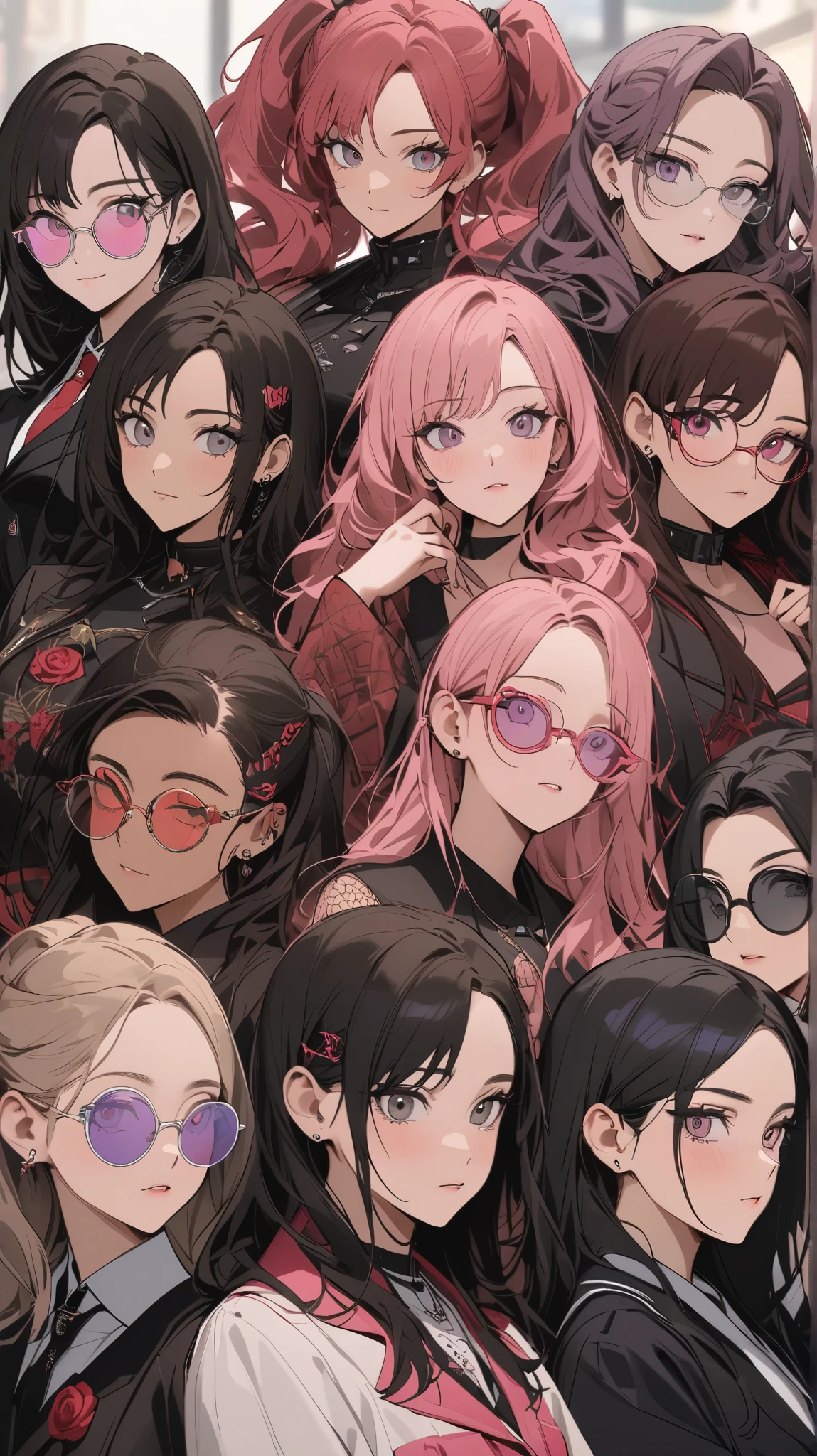 Japanese woman sitting on a chair ,Wearing glasses, sunglasses, Wearing glasses, Urzan, Woman with rose-colored glasses , Lumrat currency , wearing thin and large round glasses, Wear pink glasses, 戴着小圆眼镜, Portrait of Keith Blackpink , blackpink jisoo, blackpink jisoo, Square glasses, sunglasses