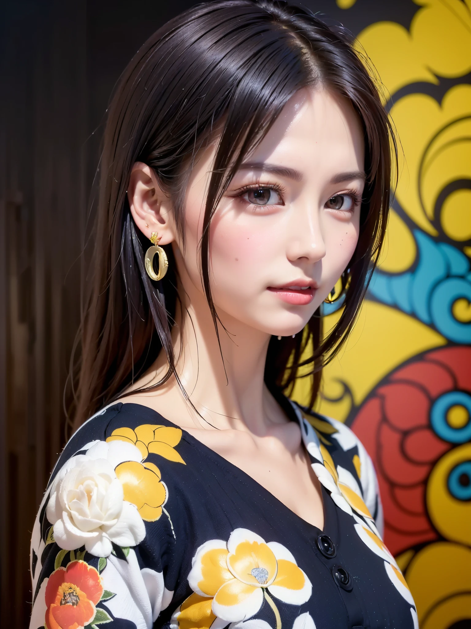 (sfw:1.5)、High resolution symmetrical images, Girl and Horihada, Yakuza, Japanese Mafia, Movie photo of Japanese cartel leader with tattoos on waist, chest and arms, Cleavage、((Close-up face:1.2))、Upper body portrait、(((Full body tattoos)))、 (Lotus tattoo)、 ((Close-up chest:1.5, Underarm, 胸のAngle from below)), Blonde braids, short hair, ((Art Nouveau)), (Ecstasy Face), (Alphonse Mucha), Small earrings, ((on the road, wood, Buildings in medieval Europe)), Angle from below、(Anatomically correct)、（Perfect body proportions)、(Natural Hands、Natural Fingers)、(Breast Goddess, Woman born from flowers, ((Round face)), Realistic Eye Size, Droopy eyes, smile,I&#39;m bathed in dazzling light