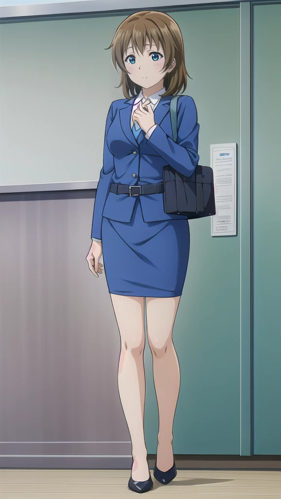 monochrome,blue theme, large breasts,1girl,smile,pov,office lady, skirt, pencil skirt,suit, pantyhose, <lora:Kiseki-Himura-locon-u2e-4-t2e-4-000040:0.9>