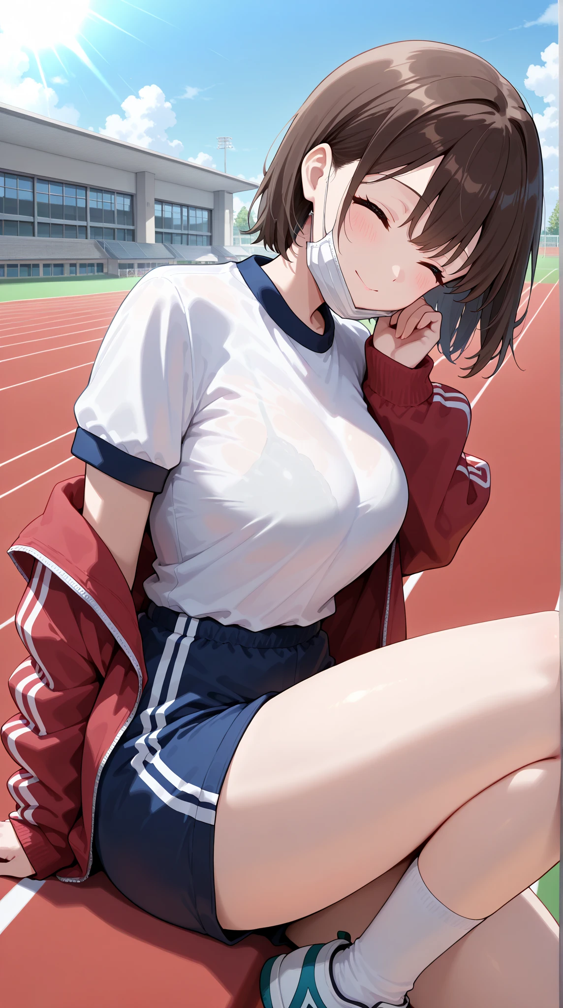 (gym uniform,red brown, white shirt, short sleeves, thighs:1.3),1girl,
(35 year old woman,mature female:1.2),depth of field,ponytail, black hair,(ribbon:1.2), (embarrassed,blush:1.3)
Thick thighen with their penises out surrounding a girl、Semen from the penis、Bukkake、Bukkake、(Bukkake)projectile cum、Blowjob、Ahegao、Handjob、bandaids Spread your legs、(Surrounded by men in the park)Spread your legs(Handjob)(Blowjob)