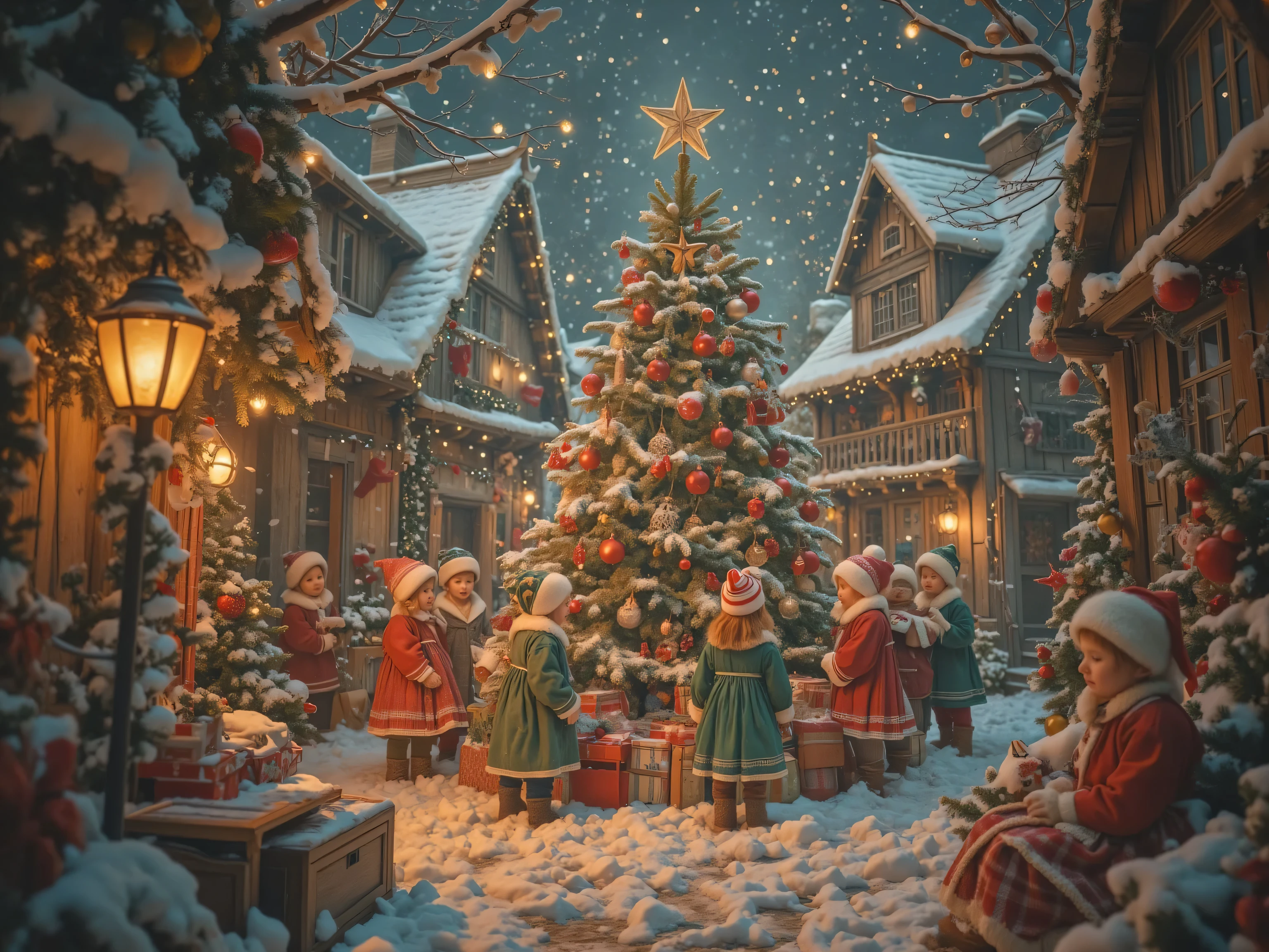 A 4k vintage christmas painting festive, hyper realistic, peacful and likely to go viral.