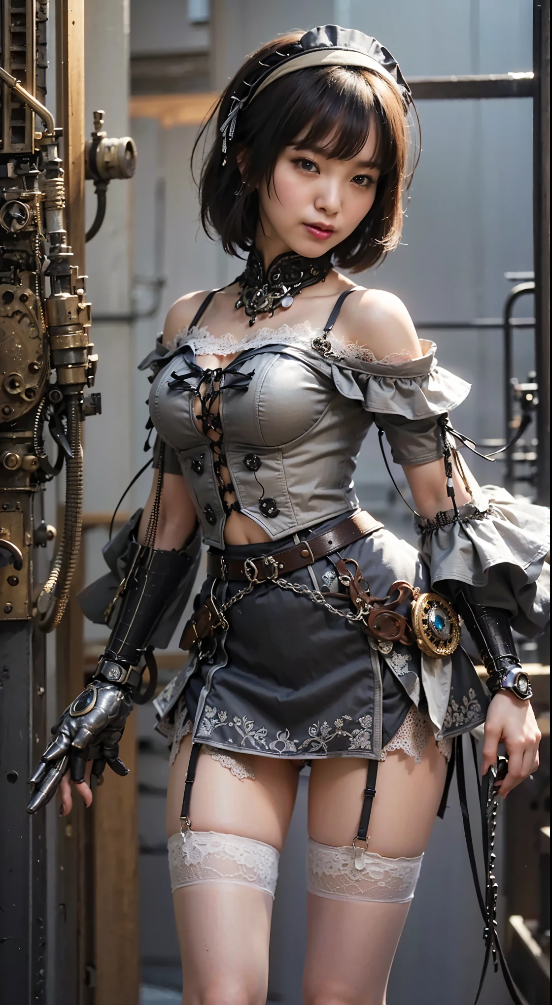 (Completely live action:1.37), (Amazingly realistic textures:1.37), (masterpiece, best quality:1.2), (8k uhd, 16k, 32k, ultra high res), amazingly realistic skin, amazingly realistic photo, superrealism, (photorealistic:1.37), (RAW photo), ultimately realistic, (ultimately realistic all details), (ultimately realistic all textures), super realistic lighting, super realistic shadow, (japanese girl:1.5), (realistic idol face), smiling, happy, super realistic face, ultimately realistic skin, ultimately realistic eyes, (mascara:1.35)ultimately realistic background, ultimately realistic detail up, (kkw-ph1:1.25), (Canon EOS R6, 85mm, 1/200s, f/5.6, ISO 1600), (tattoo), (mechanical armor:1.37), (blue eyes:1.2), (silver hair:1.3),