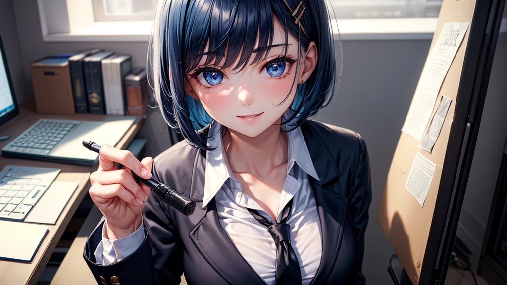 (masterpiece:1.3), best quality, <lora:yamadaRyouBocchiThe_v10:0.9>, upper body, solo, 1girl, yamadaryou, expressionless, elbow on table, suit, collared shirt, bowtie, gambling table, gambling chips, playing card