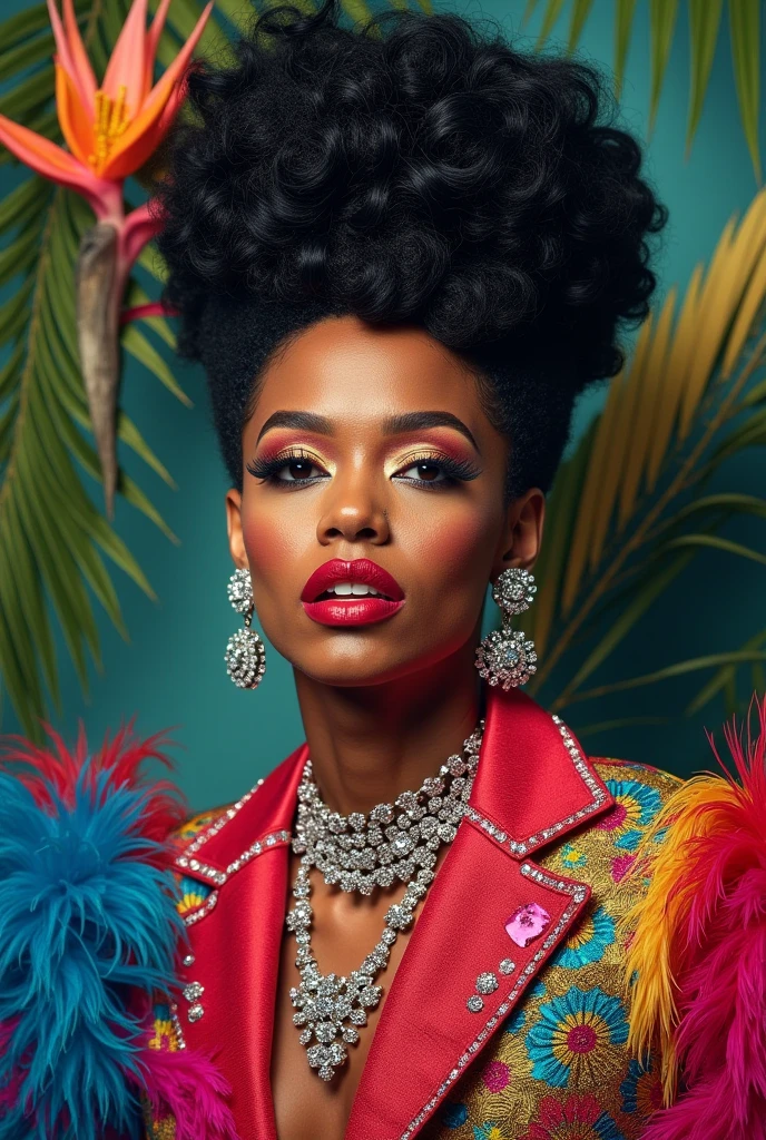 (best quality:1.1),original,1girl,chic,trendy,pop,afro,dark skin,makeup,1970's,psychedelic