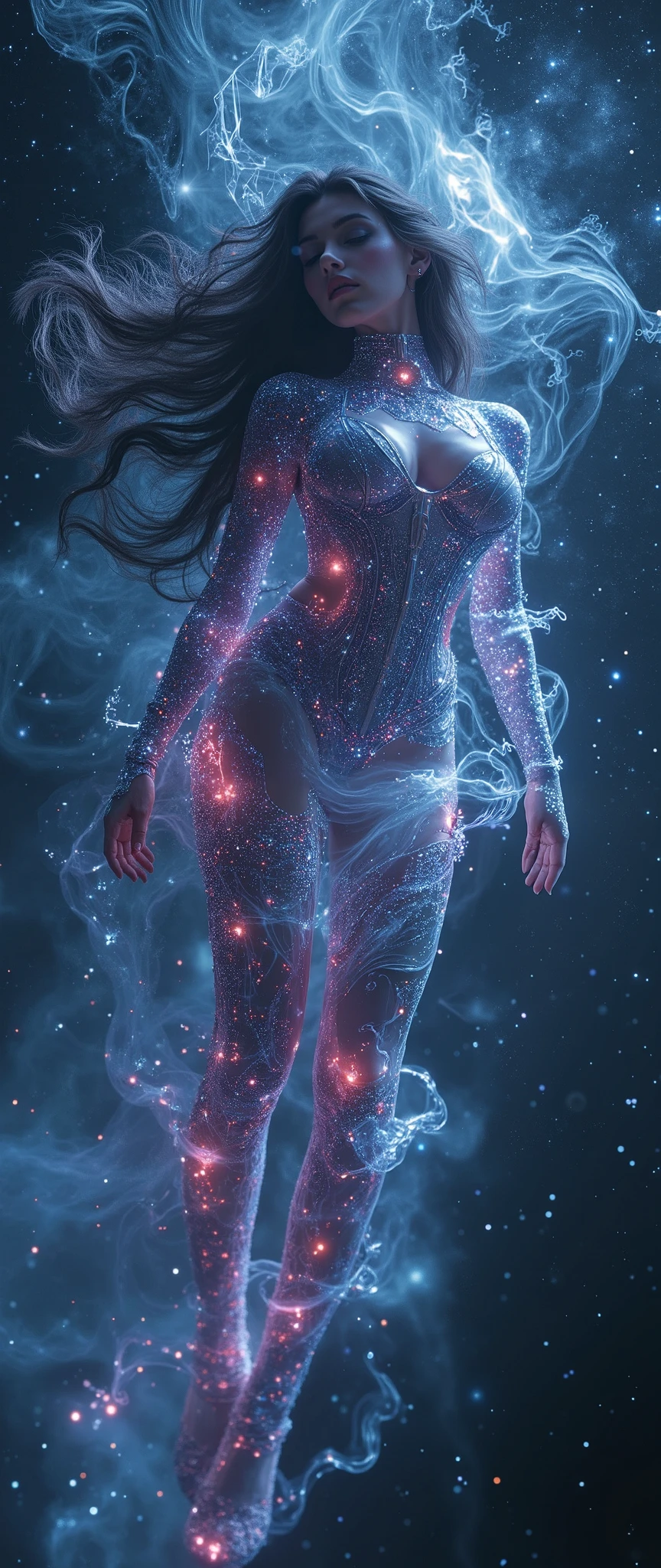 (masterpiece,Distinguished Quality,Mirror-like,Cinematic Experience,insanely detailed,absurdres),8k,wallpaper,(Ray Tracing),(1 female),(Astral Body:2.0),(Beautiful Face),(Beautiful Eyes),(Perfect Eyes:1.6),(Glowing Skin:1.2),(Random Hairstyles),(Random hair color)BREAK,(Ultra-high leg bodysuit with a space-themed design:2.0),BREAK(Satanic attraction:2.0),(Big Breasts),(Sexy thighs),(Functional),(Voluptuous),(front:2.0),(whole body:2.0),(look at me),(Detailed hands:2.0),(Beautiful female hands:2.0),(Portrait of the Goddess,Psychic Art),BREAK(She&#39;s floating leisurely in space:2.0),(Astral Light:2.0),(A body covered in psychic aura:2.0),(Super sexy:2.0)