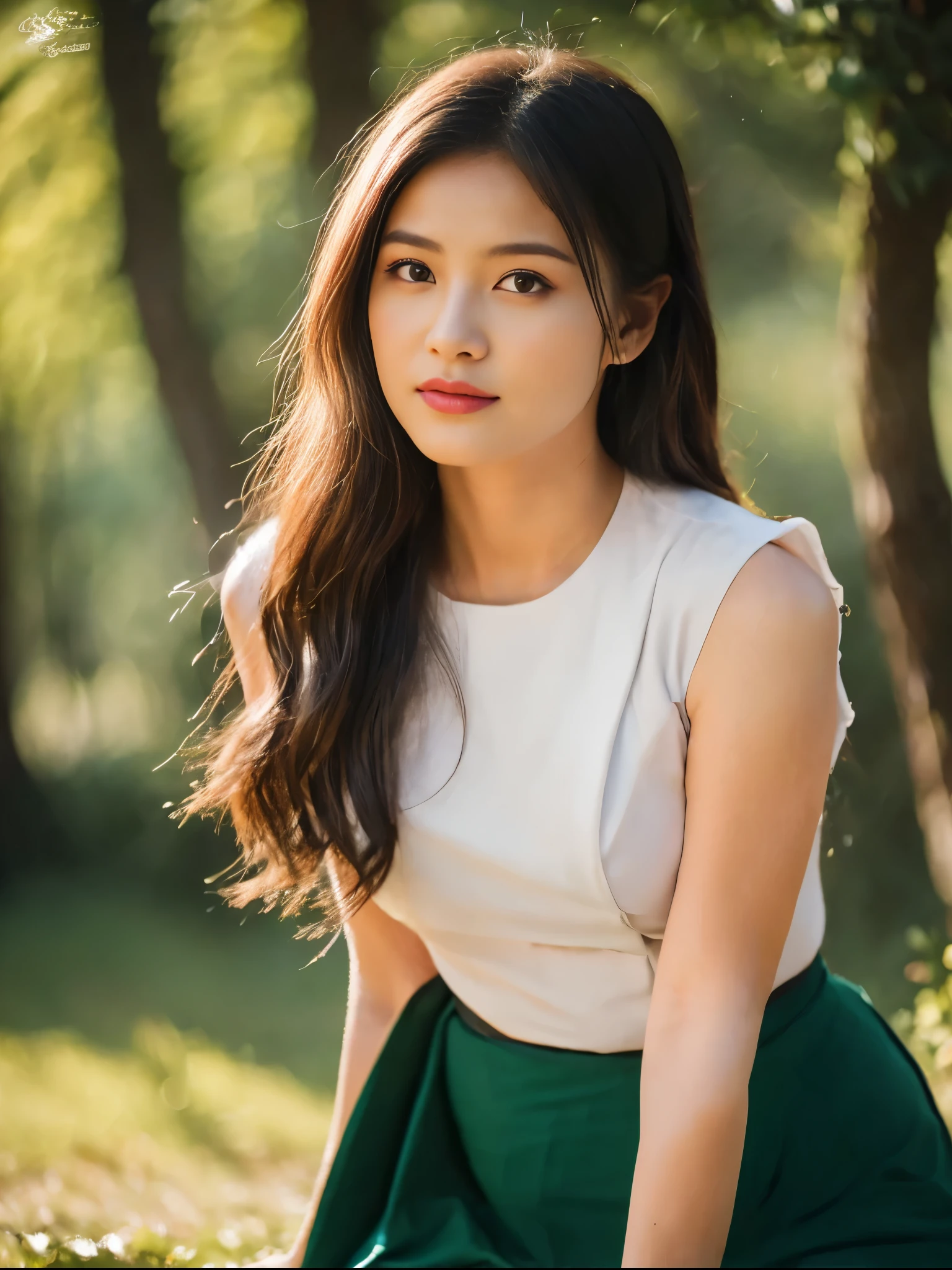 ((Best Quality, 8k, Masterpiece:1.3))), Crisp Focus: 1.2, (Beautiful Woman with Perfect Figure: 1.4) , wearing ninja mask, Burmese girl,all fours down, ,Myanmar Teacher And Student Outfit,wearing acmm olive green long skirt, beside view,In the forest background ,film effect 、best position,best composition, perspective view, ultra wide view,(best quality,4K,8K,highres,masterpiece:1.2),ultra-detailed,(realistic,photorealistic,photo-realistic:1.37),HDR,studio lighting,sharp focus,