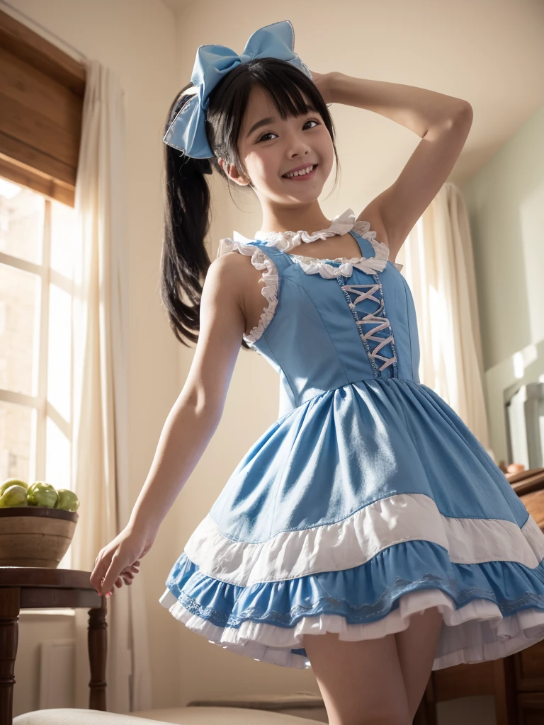 2 girls,Alice and a bunny girl,Alice in Wonderland is chasing a bunny girl,front view,