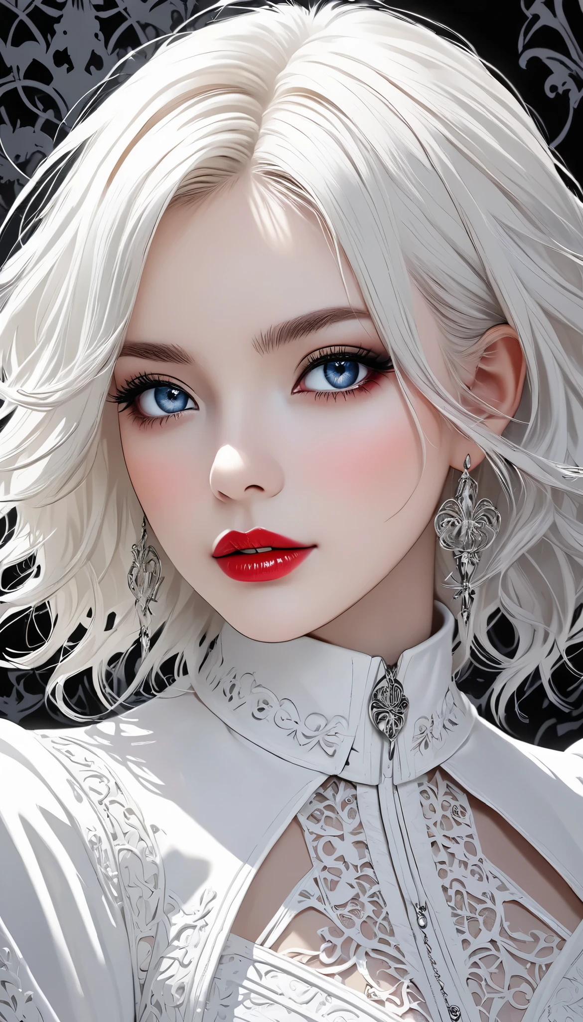 white gothic woman , White clothes, highly detailed gothic flavor, white pop art background , white fantasy , meet you ,