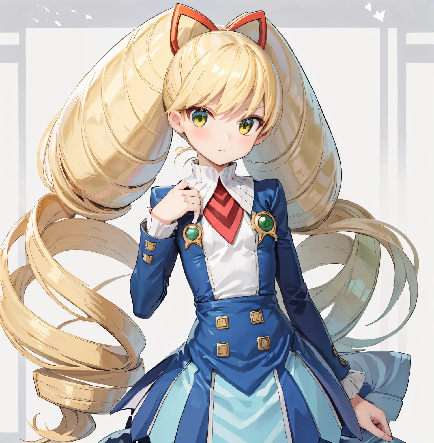 twintails,twin drills,dress,blue pantyhose,striped pantyhose,yellow hair
