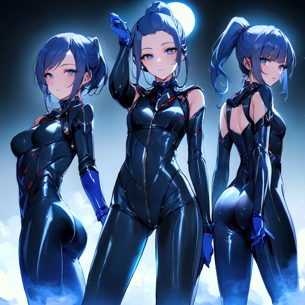 (((High resolution))), (((Very detailedな))), (((Three Girls:1.3))),((７Head to Body:1.3))、 (((Midday Blue Background)))、(((Cute face:1.3))), (((smile:1.5)))、(((Beautiful and detailed eyes:1.3))), (((Very detailed))), (((Details face:1.5))), break , ,sunny, ,((GANTZ Suit:1.2)),((Very delicate body))、((Very flat chest))、((Small waist))、((thigh gap:1.5))、Friendly atmosphere,((from side))、Normal limbs、