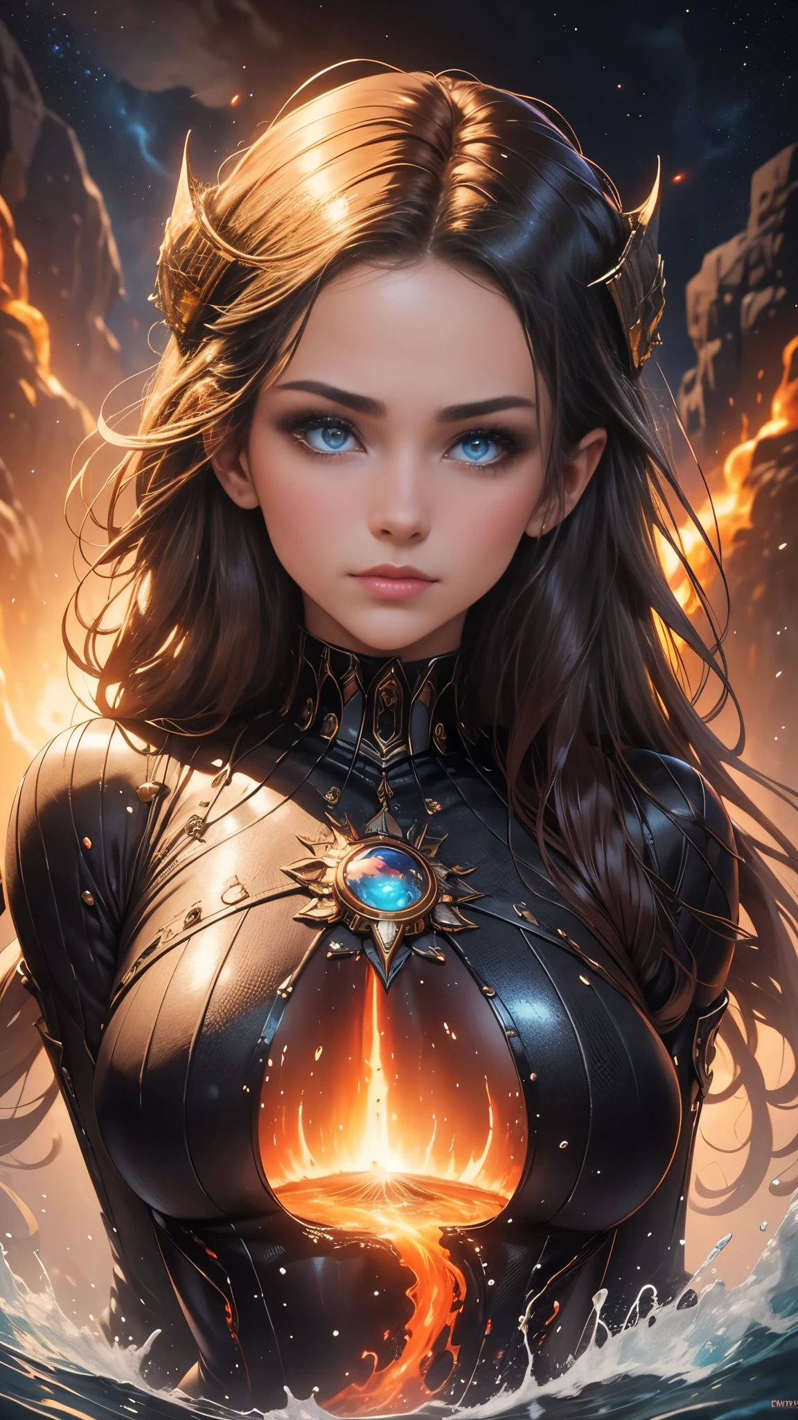 35mm photography, white cropped top, beautiful earth filled with water and lava, perfect eyes, sharp focus, 8k HD, crazy detail, intricate, Caenorhabditis elegans, atmospheric 4k hyper-detail, cinematic sensibility, sharp focus, masterpiece, color, surreal, vivid colors, (very detailed CG unity 8k wallpaper), intricate, high detail, sharp focus, realistic, symmetrical, volumetric lighting, beautiful, rich dark masterpiece, Dan Mumford and Mark M. Astrophotography in the style of Simonetti