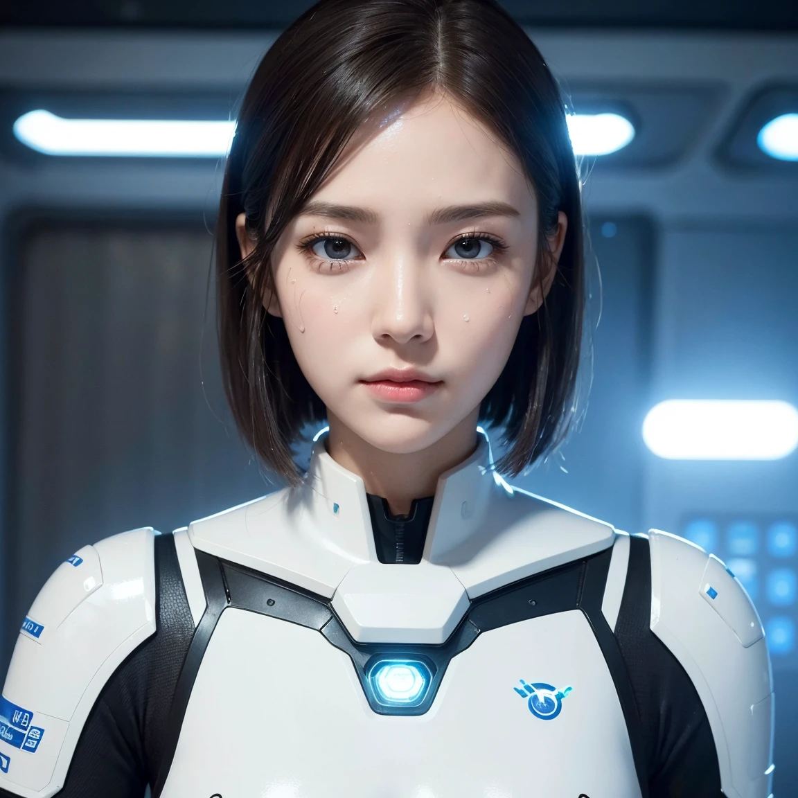 8k, Ultra-high resolution, Highest quality, masterpiece, 三分割法によるphotograph,Surreal, photograph, 1 , (:1.3), cute, cute顔, 細部までBeautiful Eyes, 細かくdetailedに,masterpiece,One Girl:1.2,Japanese women,Policewoman,upper body,glaring,Black short hair,Ponytail,ID photo,(Police officer of the future:1.3),cyber punk,Future City,white collar,((Fusion of humans and androids))(Beautiful attention to detail),Subtle details, detailedな顔,anger,Attractive eyes,(ポートレートphotograph:1.4),(Photorealistic images:1.4),Fantasy art,(Beautiful Face:1.4),美しくAttractive eyes、Beautiful Eyes,Silver residue,(Tight waist:1.4)、(Beautiful with perfect body proportions:1.4),Pink Lips,profile,(((Ideal body type))),A-cup small breasts :2,、Portraiture:2、Perfect Anatomy、鮮明なdetailed、detailed,Fashion magazine cover,Thin lips,完璧でBeautiful Face ,完璧でcute顔, Skin with attention to detail, Perfect limbs、Narrow waist,Surreal,Light and shadow,spotlight