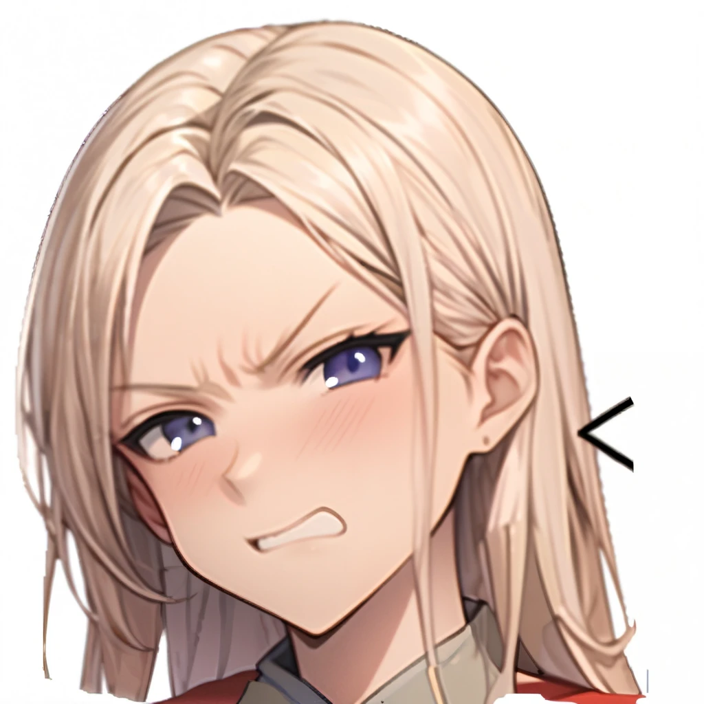 Blonde、 purple eyes、Angry face
