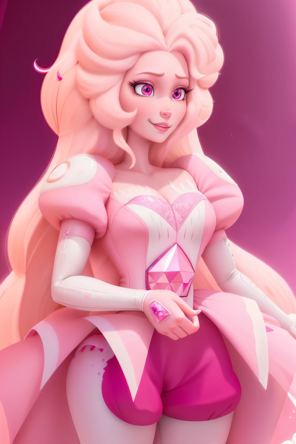 (best quality, masterpiece), (solid outline:1.2), (princess peach), simple background, solo women, full body, Sexy pink dress, long blonde hair, crown, wavy hair, detailed face, smirking, medium breasts, model pose, shoes, Cleavage, face view, ass view, white panties